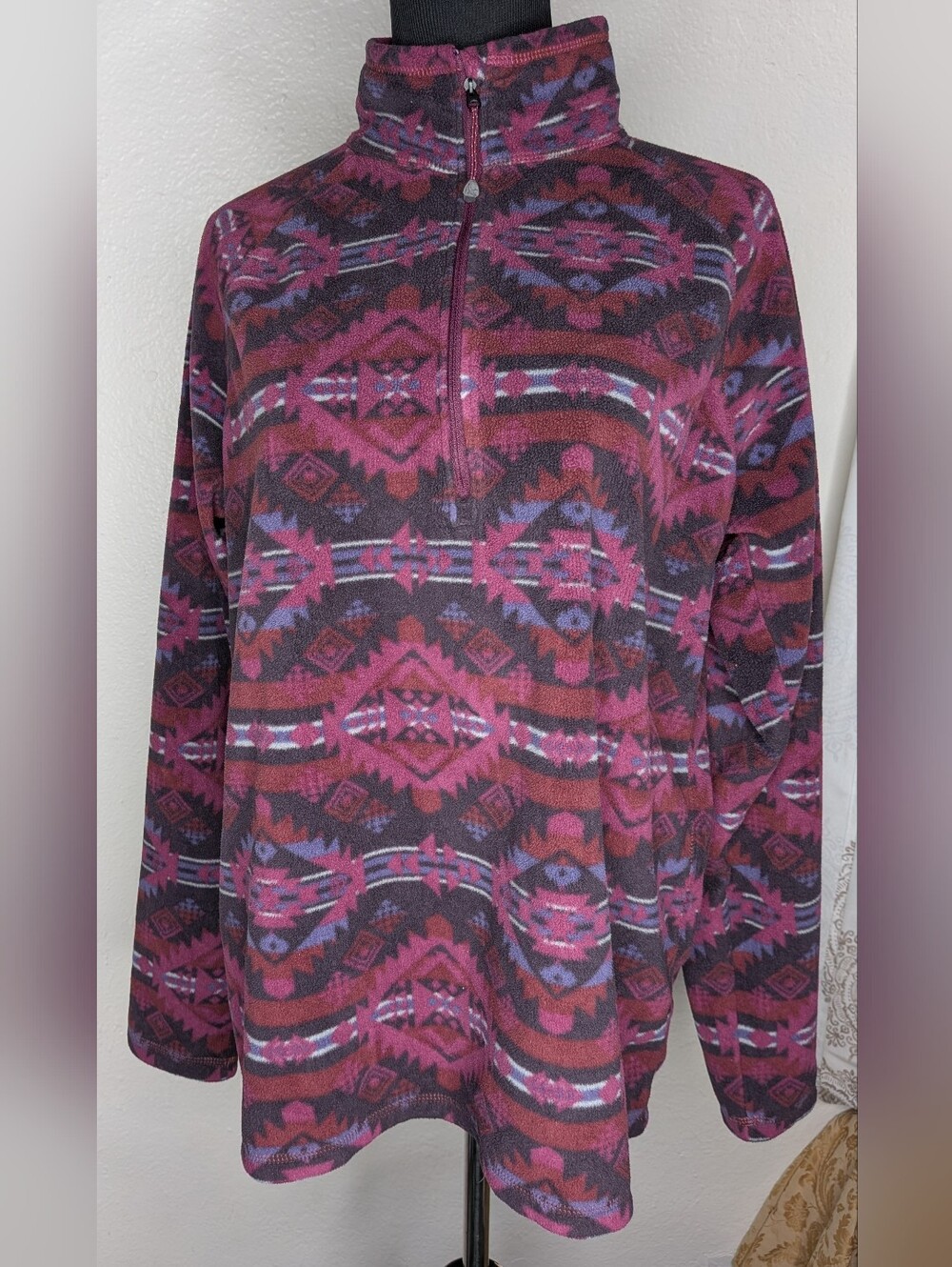 Eddie Bauer Woman's Quest Fleece Southwest Pattern Sweater 1/4 Zip Pullover XL